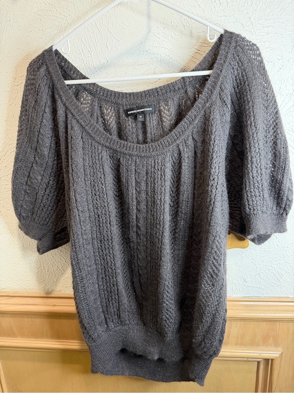 Express Charcoal Scoop-Neck Cable Knit Women's Sweater